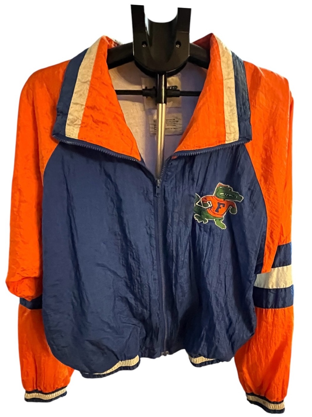 Vintage Blue and Orange Varsity-Style Windbreaker Jacket - Collegiate Logo